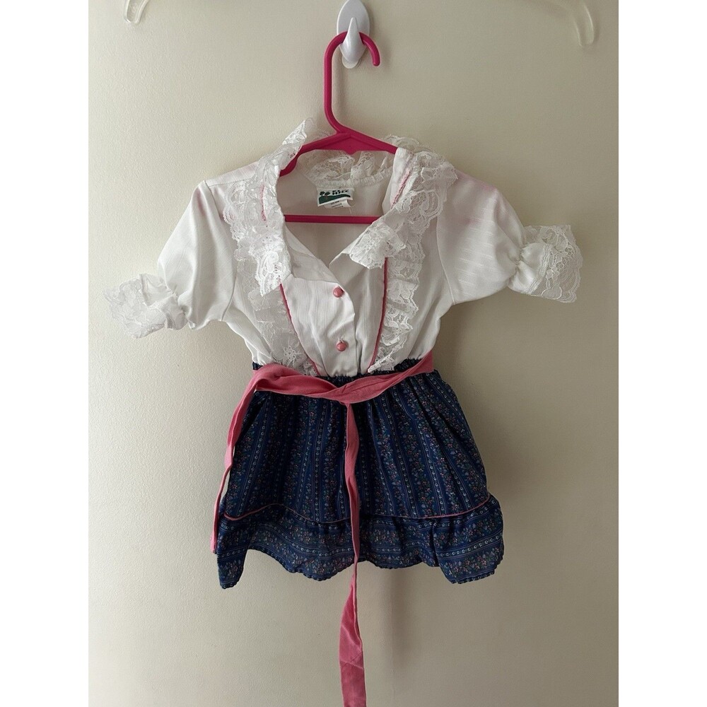Vintage 80s Elm Hill Floral Prairie Dress Lace Trim Sz Girls 4T Sash Buttons